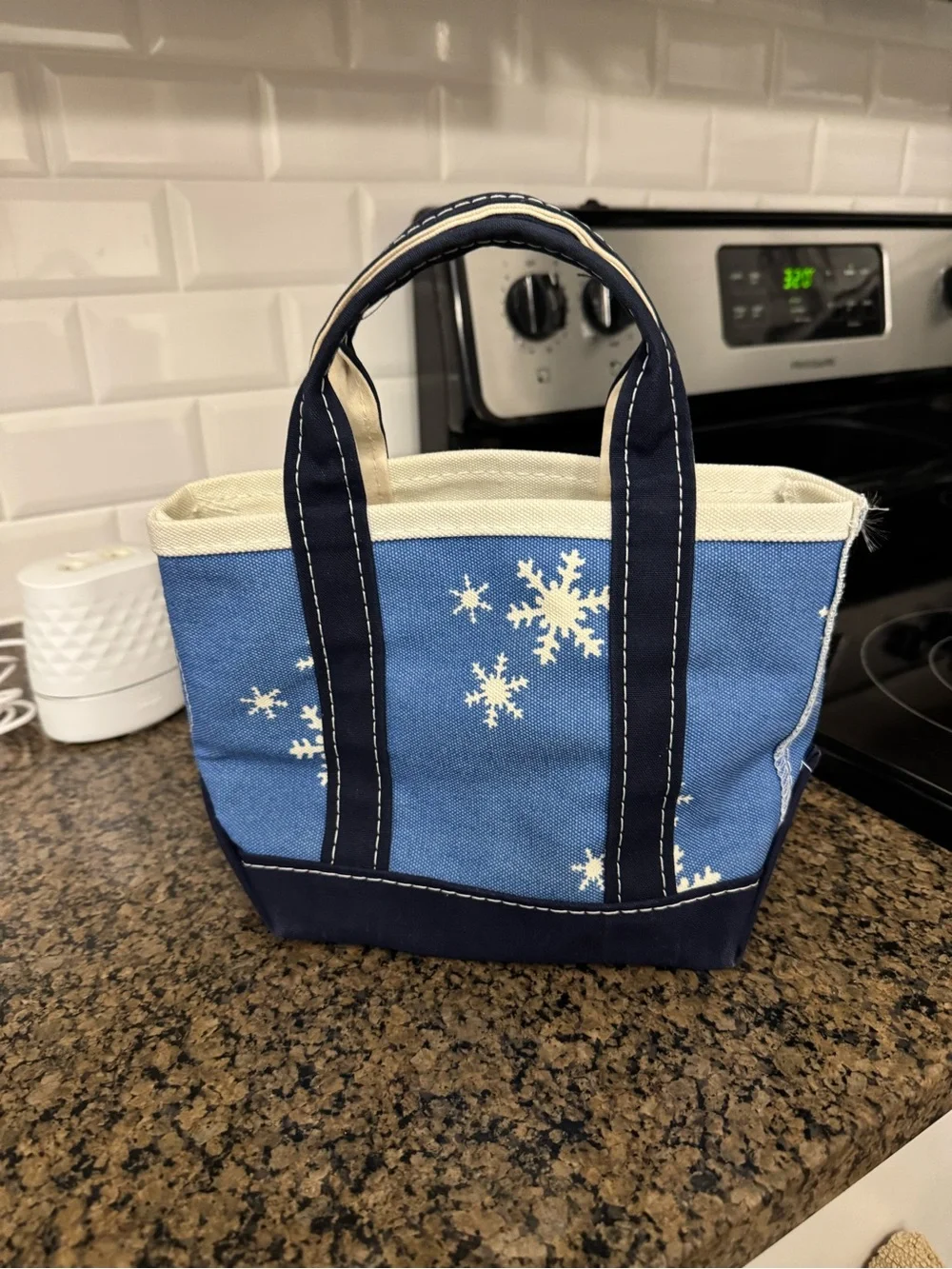 Canvas Snowflake Tote Bag in Blue and Navy - Picture 2 of 3